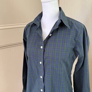 ANN MASHBURN Women's Blue Green Plaid Button Up Long Sleeve Shirt Small $195